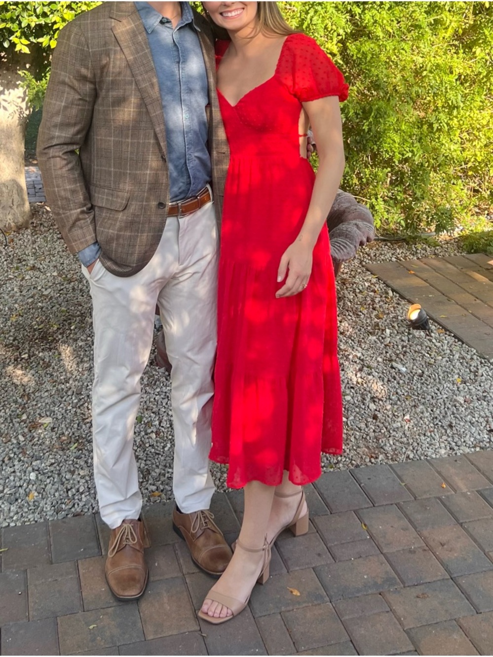 Lulu’s Red Puff Sleeve Midi Dress - Women's Elegant Scoop Neck